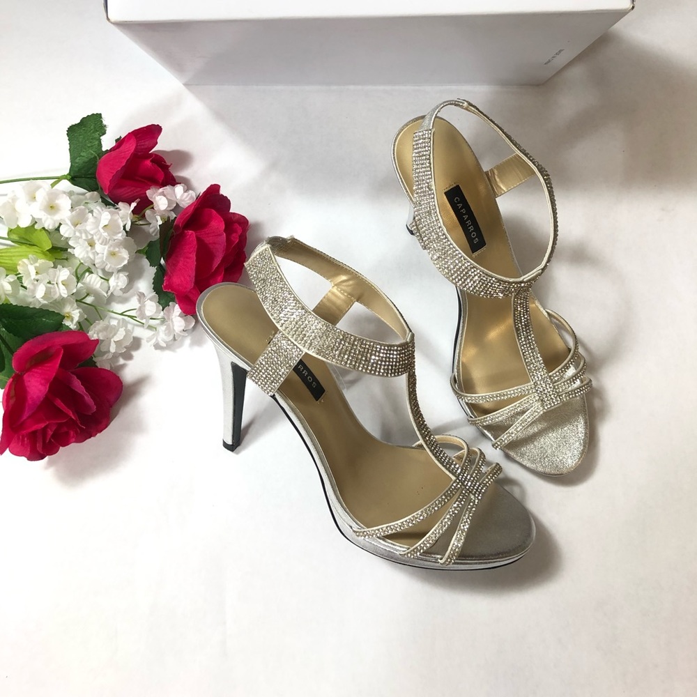 Caparros Marimba Metallic Silver Heel Sandals Size 9.5M